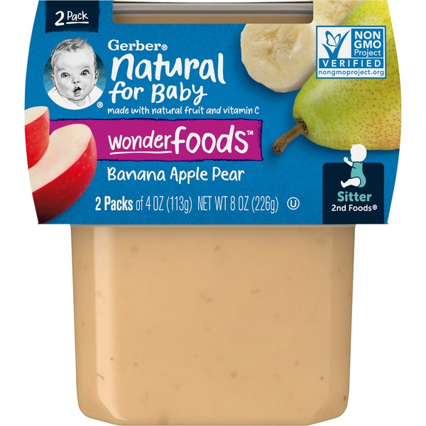 Gerber 2nd Foods Natural for Baby WonderFoods Baby Food, Bananas Apple Pear, 2 PK, 4 OZ