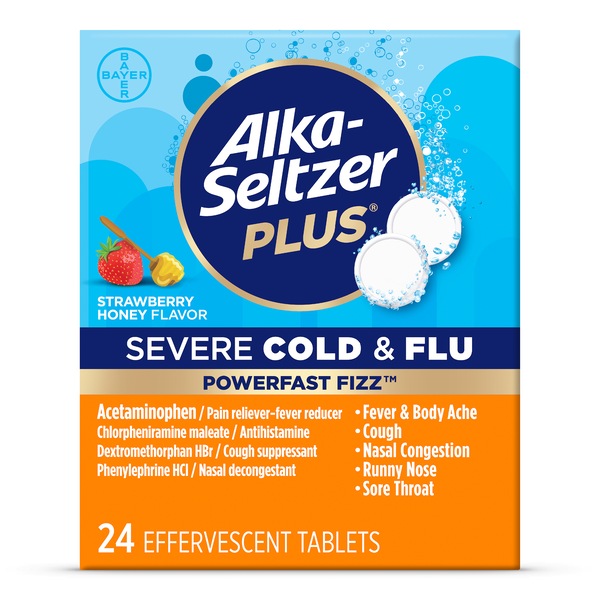 Alka-Seltzer Plus Powerfast Fizz, Severe Cold & Flu Medicine, Strawberry Honey Effervescent Tablets