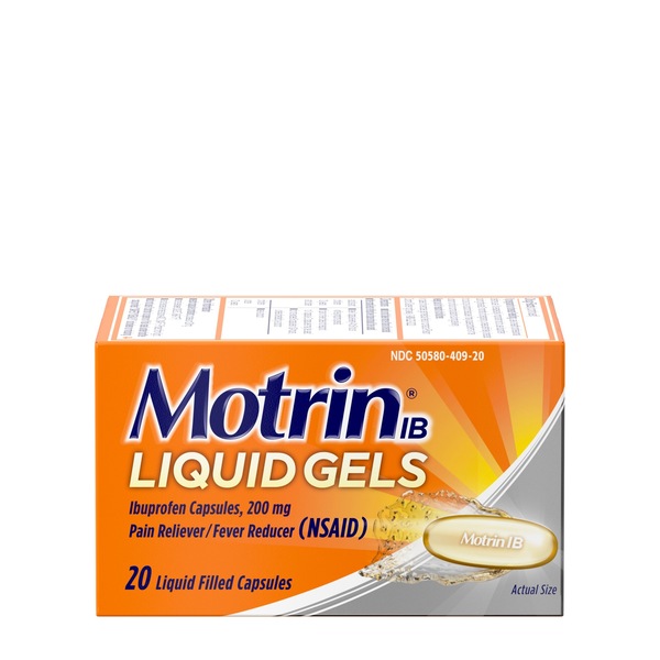 Motrin IB Liquid Gels, Ibuprofen 200mg, Pain & Fever Relief Capsules