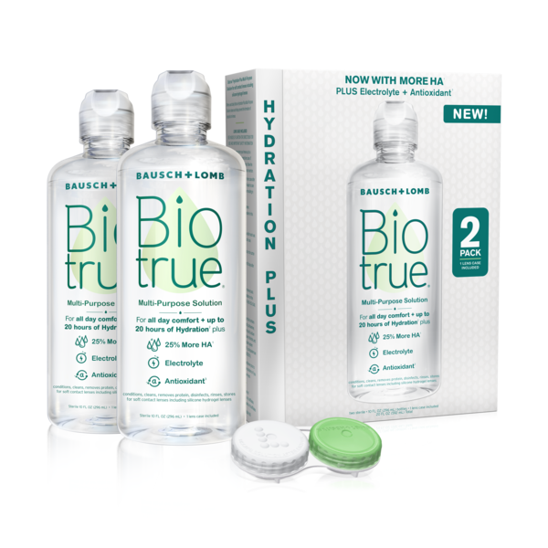 Biotrue Hydration Plus Contact Lens Solution, Multi-Purpose Solution for Soft Contact Lenses, Lens Case Included