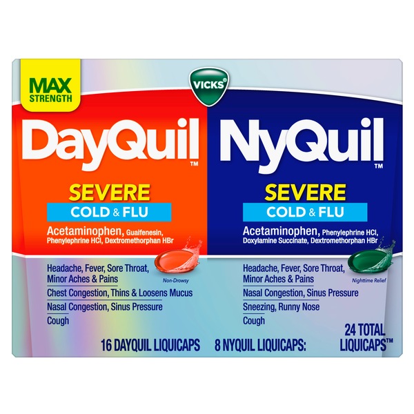 Vicks DayQuil Severe & NyQuil Severe Cold & Flu Relief Caplets, 24/Pack