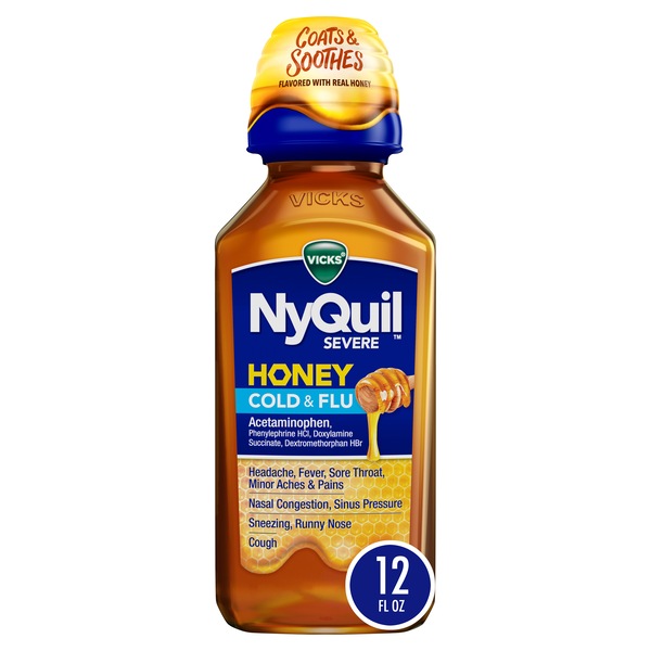 Vicks NyQuil Severe Cold & Flu Liquid, Honey, 12 OZ