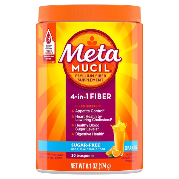 Metamucil 4-in-1 Psyllium Fiber Sugar-Free Powder, Orange