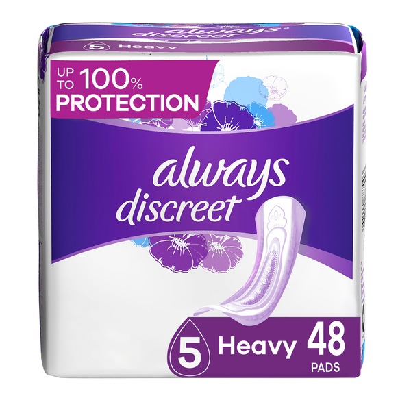 Always Discreet Incontinence Pads 5 Drops 5 Heavy Absorbancy, Regular, 48 CT
