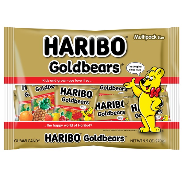 Haribo Gold Bears Gummi Candy with Wrapped Pouches, Multipack Size, 9.5 oz