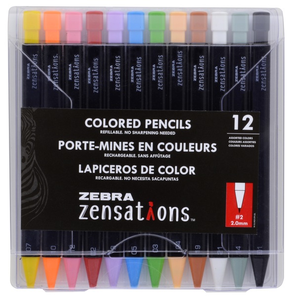 Zebra Pen Zensations Colored Mechanical Pencils, 2.0mm Bold, Assorted, 12 CT
