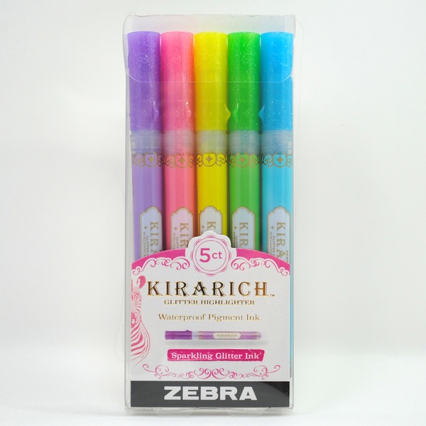 Zebra Pen Kirarich Glitter Highlighter, Chisel Tip, 5 ct