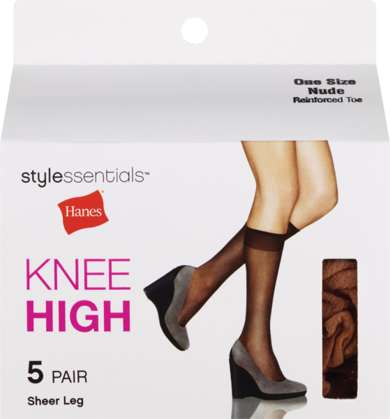 Style Essentials by Hanes One Size Knee High Sheer Leg Reinforced Toe, 5 Pairs