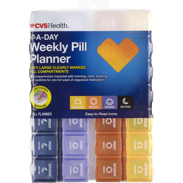 CVS Health 4-A-Day Weekly Pill Planner with Contoured Bottom