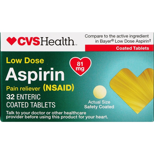 CVS Health Low Dose Aspirin Enteric Coated Tablets 81mg