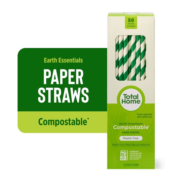 Total Home Earth Essentials Compostable Paper Straws 50 ct