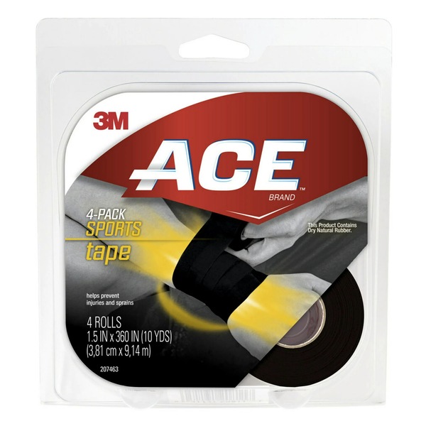 ACE Brand SportsTape, Black, 1.5in. x 10yds., Black, 4 Pack