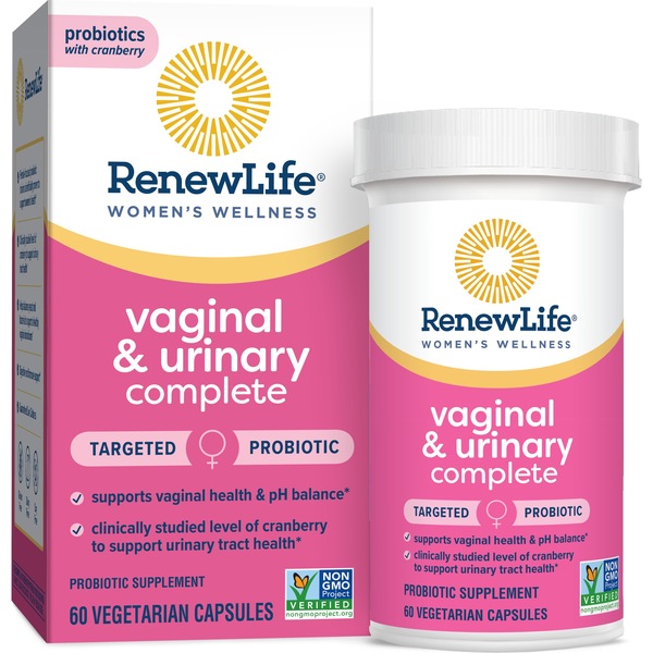 Renew Life Women's Wellness Vaginal and Urinary Complete Probiotic and Cranberry Supplement, Promotes Immune Health, Urinary Tract Health and Digestive Health – 60 Capsules, 3.5 Billion CFU