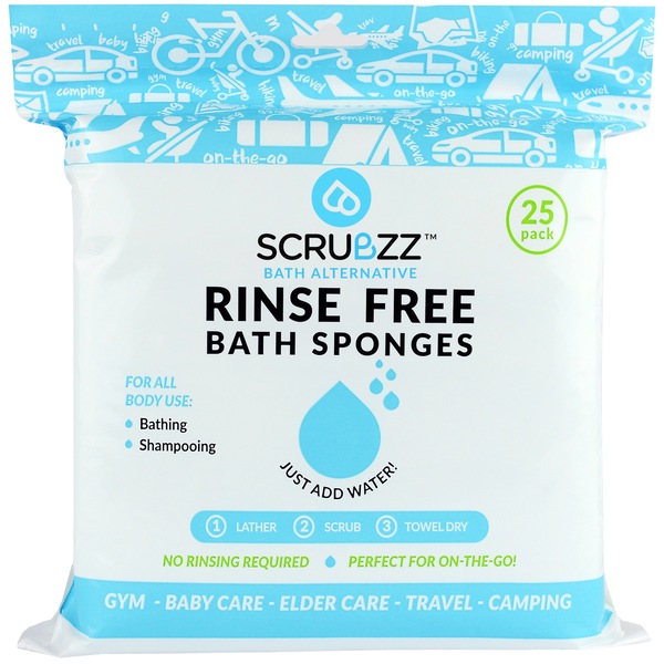 Scrubzz Rinse Free Bath Sponges 25 CT