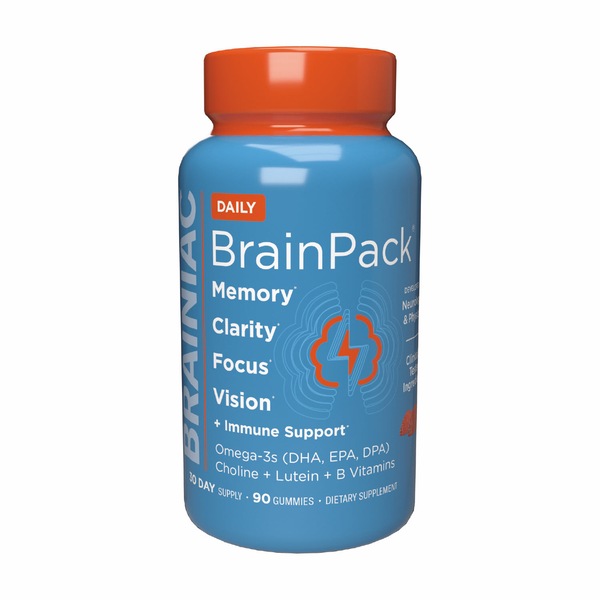 Brainiac Adult Daily BrainPack Gummies, Supports Brain & Eye Health, 90CT