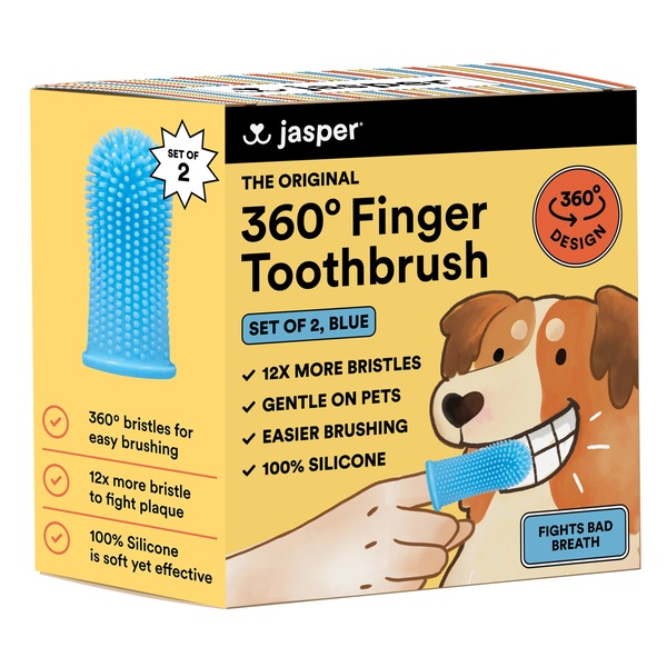 Jasper 360º Silicone Pet Finger Toothbrush, 2-Pack, Blue