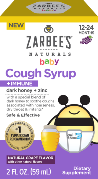 Zarbee's Baby Cough Syrup + Immune with Dark Honey + Zinc, Natural Grape Flavor, 2 OZ