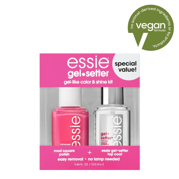 essie glossy shine mani kit, 8-free vegan, aqua blue and top coat, 1 kit